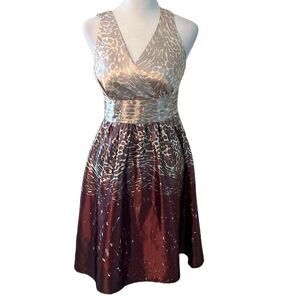 Romy szXS satin sleeveless wrap front lined side zip flowy skirt dress EUC